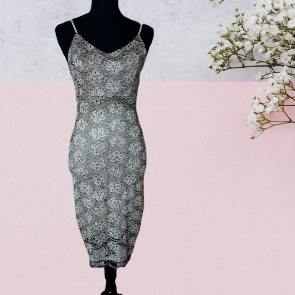 Sleeveless sequined lace dress